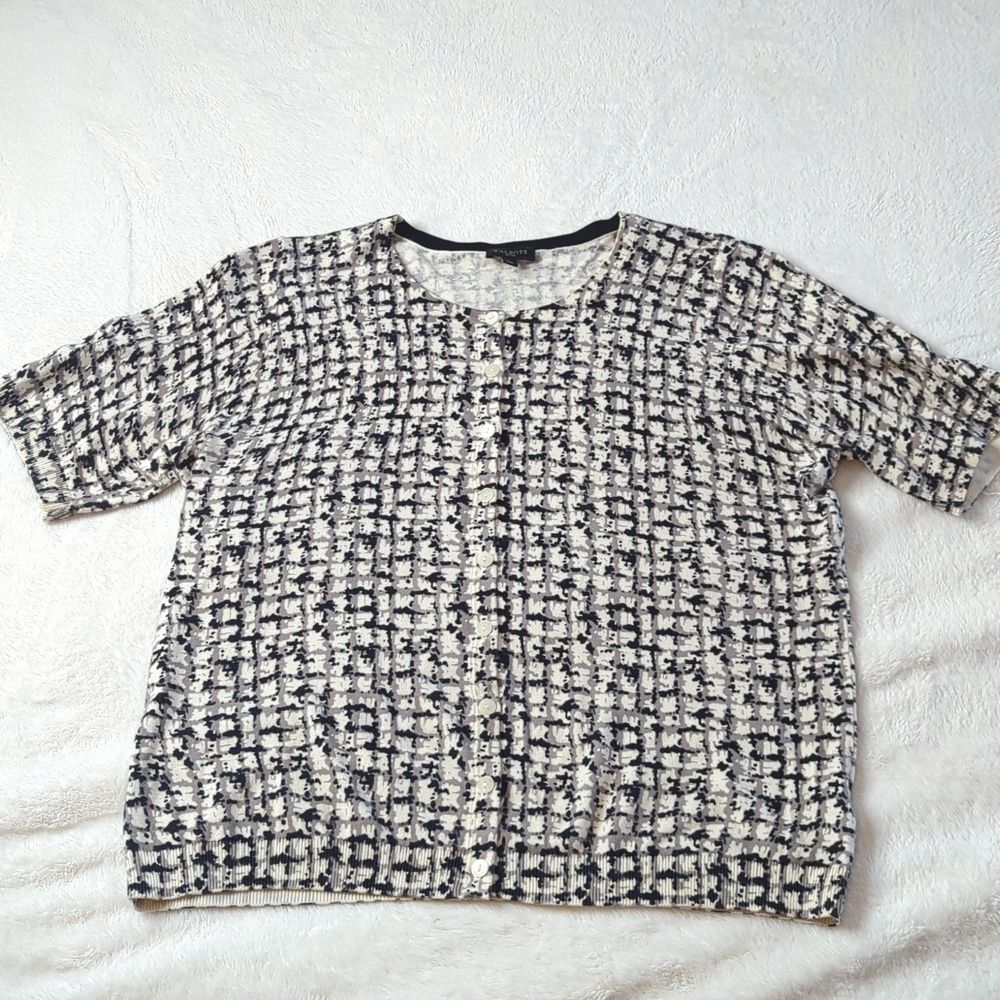 Talbots Petites short sleeve button down knit top size L petite